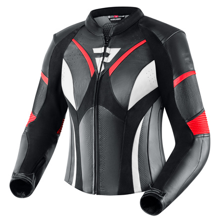 KURTKA MOTOCYKLOWA SKÓRZANA DAMSKA REBELHORN REBEL BLACK FLUO RED WHITE W46