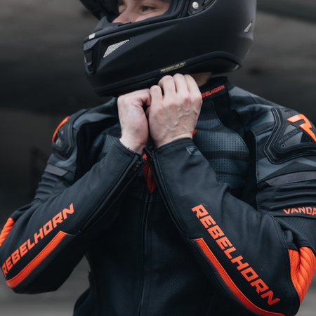 KURTKA MOTOCYKLOWA SKÓRZANA REBELHORN VANDAL BLACK FLUO RED 62