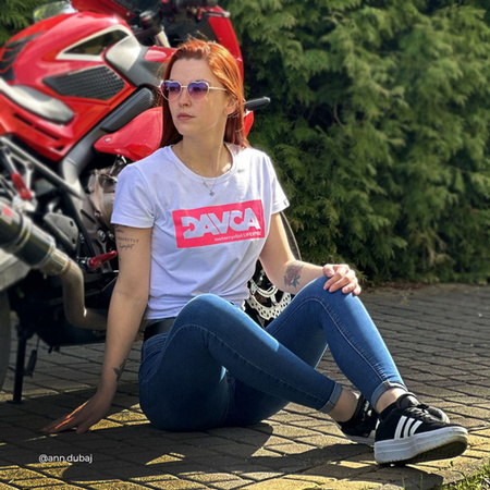 DAVCA T-shirt damski white Pink logo