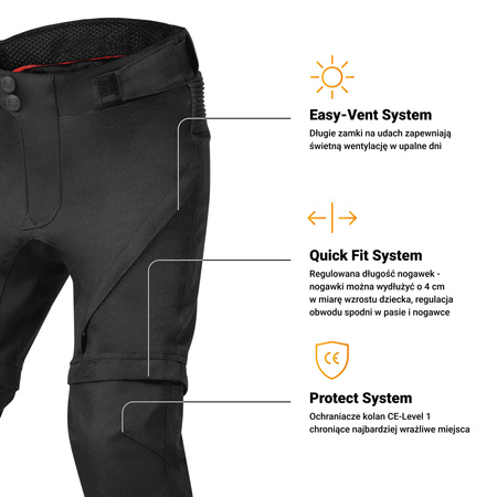 SPODNIE MOTOCYKLOWE TEKSTYLNE JUNIOR OZONE UNION BLACK YM
