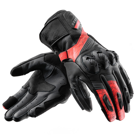 RĘKAWICE SKÓRZANE REBELHORN VIPER BLACK/GREY/FLUO RED XL
