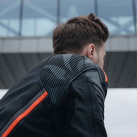 KURTKA MOTOCYKLOWA SKÓRZANA REBELHORN VANDAL BLACK FLUO RED 62