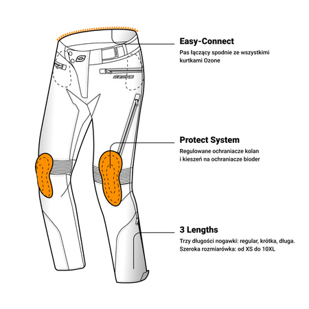 SPODNIE MOTOCYKLOWE TEKSTYLNE OZONE VULCAN BLACK 10XL