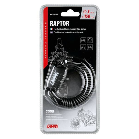 90595 Raptor, zamek szyfrowy z linką - 150 cm