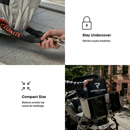 POKROWIEC NA MOTOCYKL REBELHORN COVER 2 Z MIEJSCEM NA KUFER BLACK SILVER M