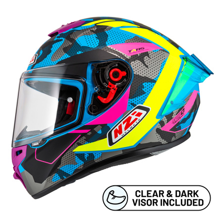 KASK MOTOCYKLOWY NZI TRENDY STREAM CAMU BLUE NEON PINK BLUE S MATT L