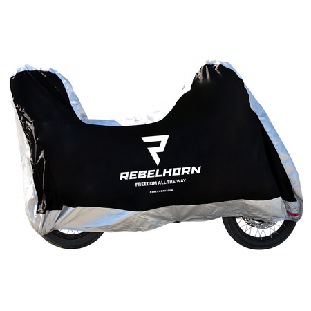 POKROWIEC NA MOTOCYKL REBELHORN COVER 2 Z MIEJSCEM NA KUFER BLACK SILVER M
