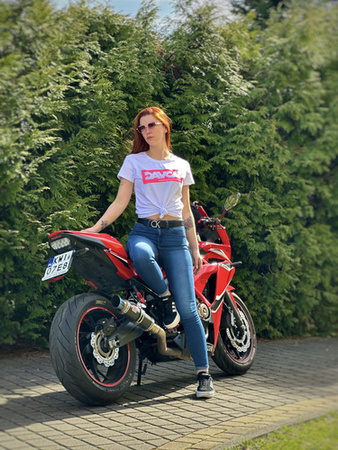 DAVCA T-shirt damski white Pink logo