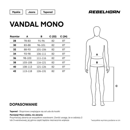 JEANSY MOTOCYKLOWE REBELHORN VANDAL WASHED BLUE MONOLAYER 32/32