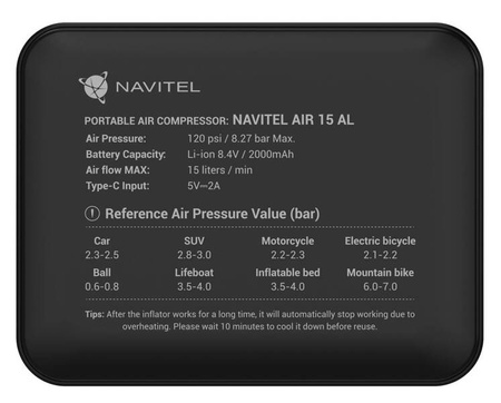 NAVITEL AIR 15 AL Przenośny akumulatorowy kompresor powietrza